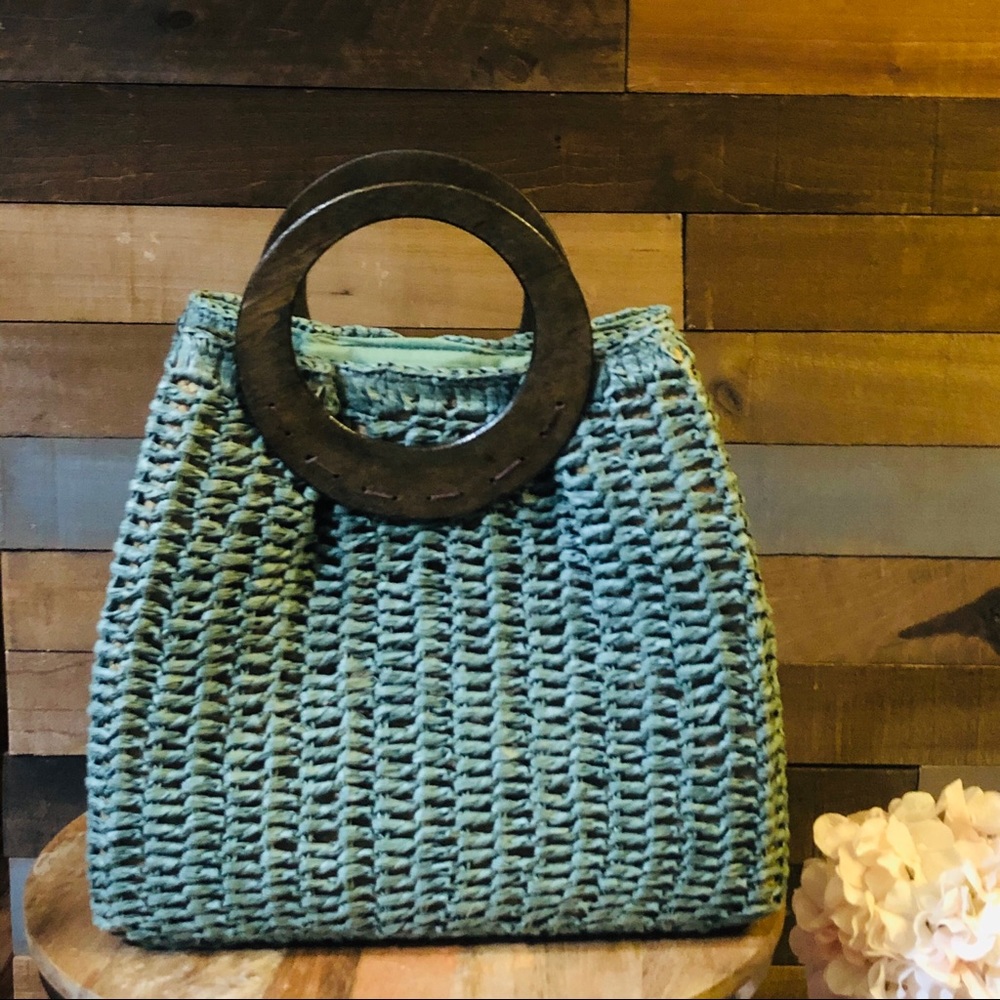 Green Kelly & Katie Crochet Straw Tote